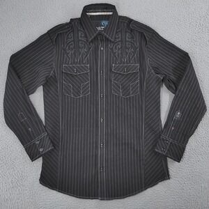Roar Shirt Mens Large Black Striped Winged Cross Embroidered Button Up Western